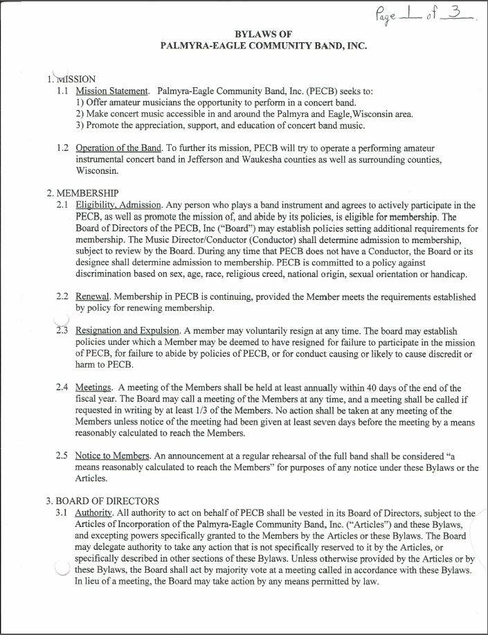 First Page of Original Bylaws